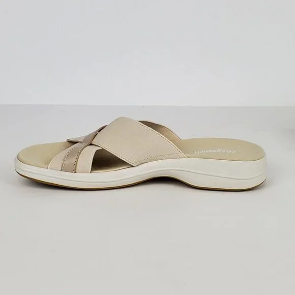 Easy Spirit Squint Beige Tan Fabric Leather Upper Slip On Sandal Size 6 1/2M - Picture 3 of 14